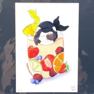 Cute Killer‎ Whale Orca Drinking Fruit Sangria Watercolor Art Print # 7 of 100
